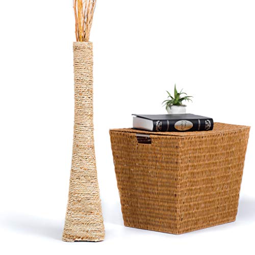 Leewadee Jarrón de Suelo Grande jarrón Alto Hecho a Mano de bambú y Rafia, contenedor de pie para Ramas Decorativas, 75 cm, Color Natural