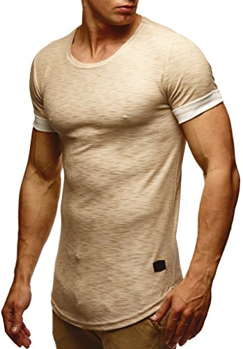 Leif Nelson Camiseta para Hombre con Cuello Redondo LN-6356 Beige XX-Large