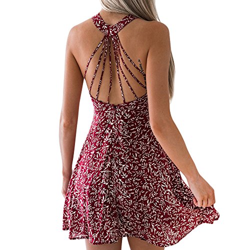 Lenfesh Mini Vestido Mujer de Fiesta Vestido Halter Cortas sin Mangas para Mujer Atractiva Vestidos Espalda Descubierta para Mujer Vestido Estampado Floral de Verano para Mujer Lenfesh Mini Vestido Mujer de Fiesta Vestido Halter Cortas sin Mangas para Mujer Atractiva Vestidos Espalda Descubierta para Mujer Vestido Estampado Floral de Verano para Mujer
