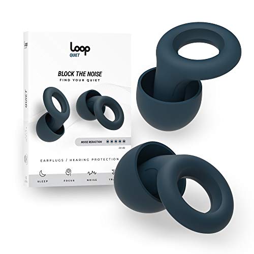 Loop Quiet Tapones Oído Silicona Antiruido – Protección Auditiva de Silicona Suave Reutilizables + 6 Puntas para los Oidos en S/M/L - Redución de Sonido en 25dB - Para Dormir, Estudiar y Ruido - Azul