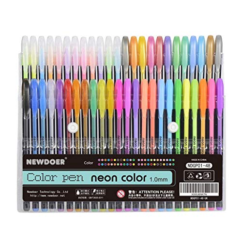 Lote de 48 bolígrafos de tinta de gel Newdoer, para colorear, ideal para adultos punta de 1,0 mm (12 de colores metálicos, 12 de colores con purpurina, 12 de colores neón y 12 de colores pastel) Lote de 48 bolígrafos de tinta de gel Newdoer, para colorear, ideal para adultos punta de 1,0 mm (12 de colores metálicos, 12 de colores con purpurina, 12 de colores neón y 12 de colores pastel)