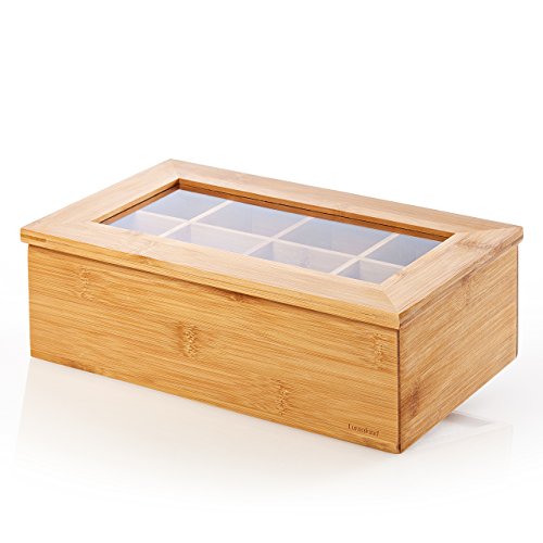 Lumaland Cuisine Caja de té de bambú con 8 compartimentos de aprox 28 x 16 x 9 cm material sostenible práctico y decorativo