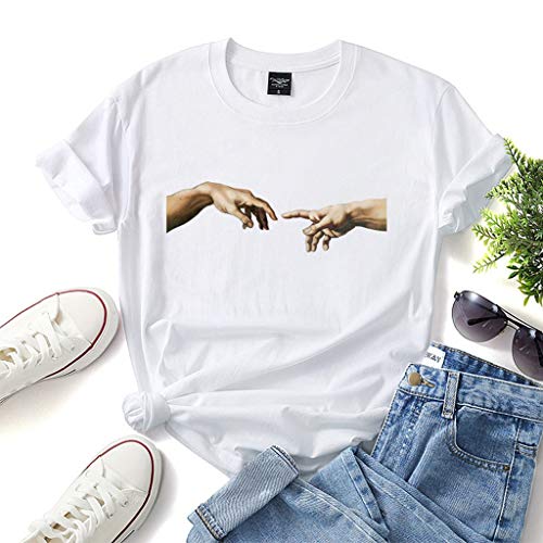 LXHcool Camisa del Arte de Miguel Ángel - Creación de Adán de la Camiseta de Manga Corta Undershirt la Camiseta de Las Mujeres (Color : White, Size : XL)