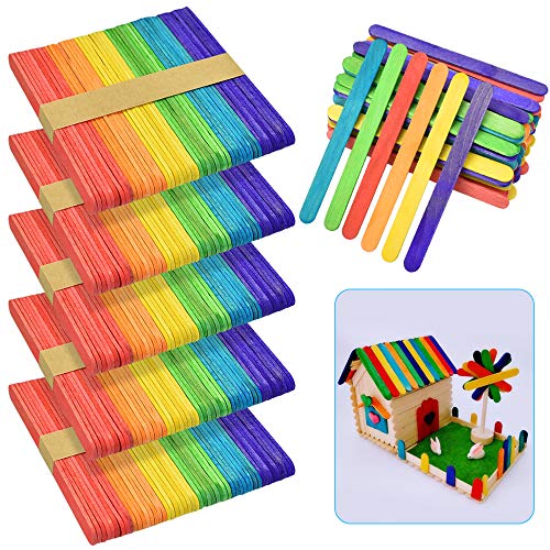 LYTIVAGEN 300 PCS Palos de Madera Multicolores Abedul Palitos de Colores Natural Palito de Helado para Manualidades Artesanía de DIY para Niños (6.5x1.5x0.1")