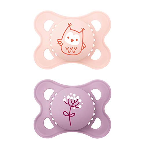 MAM Juego de 2 chupetes Originales de Elements en Forma simétrica y Adaptada a la mandíbula, de Silicona SkinSoft, Forma respetuosa con la Lactancia, con Caja para Chupete, de 0 a 6 Meses, búho/Flor MAM Juego de 2 chupetes Originales de Elements en Forma simétrica y Adaptada a la mandíbula, de Silicona SkinSoft, Forma respetuosa con la Lactancia, con Caja para Chupete, de 0 a 6 Meses, búho/Flor