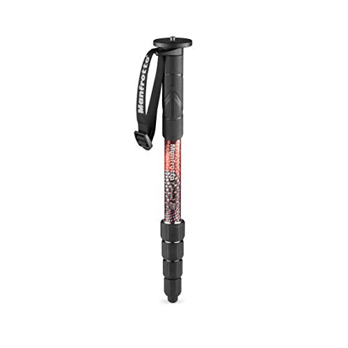 Manfrotto Element MII MMELMIIA5RD - Monopie Ligero de Viaje en Aluminio 5 Secciones, Rojo, con Muñequera, Mango de Goma, Bloqueos por Torsión, Carga 15 kg, para Cámara Compacta, Sin Espejo, DSLR