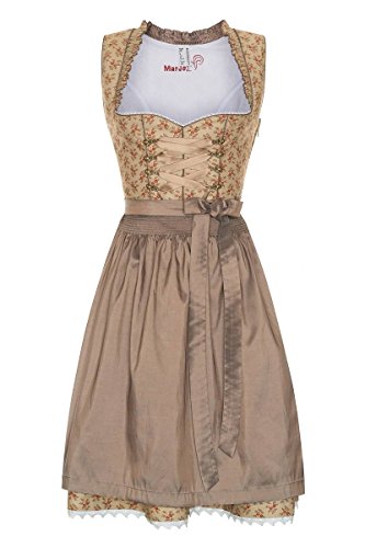 MarJo Moser 130963 - Mini vestido tradicional tirolés, color marrón claro y topo 60 cm, con tira de botones. Marrón claro y pardo. 42