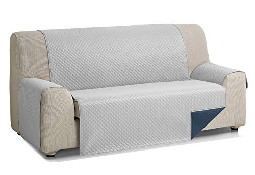 Martina Home Diamond Cubre Sofa Acolchado Reversible, Gris - Azul, 3 Plazas