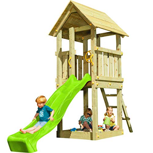 | MASGAMES | Parque infantil KIOSK L | Plataforma de 120 cm de altura | Tobogán con conector de manguera | Anclajes incluidos | Homologado uso doméstico |