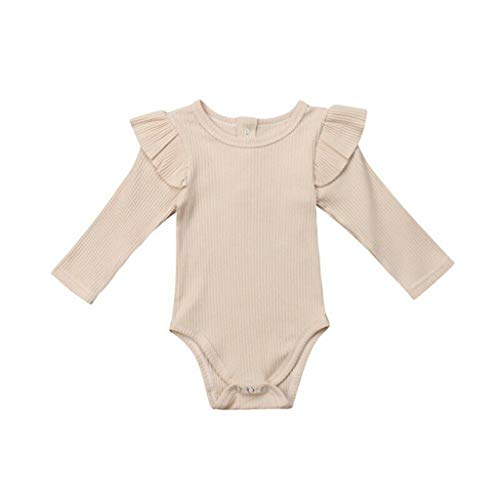 MAYOGO Ropa Recién Nacido bebé Niña Otoño Color sólido Volantes Ropa bebé Niña Manga Larga Camiseta Mono BotóN Mameluco Bebe Ropa de Bebe Invierno Niña Body Disfraz 0-2 Años Ropa de Dormir para Chica