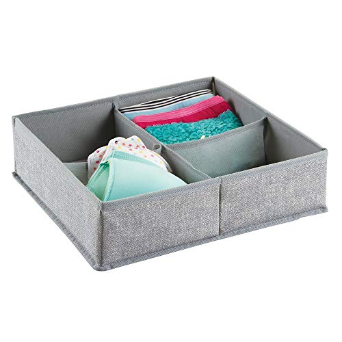 mDesign – Caja organizadora de tela (4 compartimentos) – Precioso organizador para ropa interior y accesorios – Cesta para ordenar cajones y cómodas – Color gris