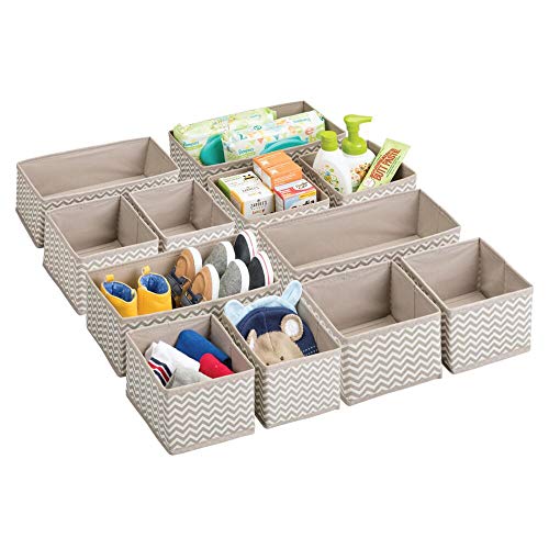 mDesign Juego de 12 cajas organizadoras para el cuarto de los niños - Organizadores para armarios para artículos de bebé - Caja para organizar juguetes, pañales o medicinas - Topo/natural