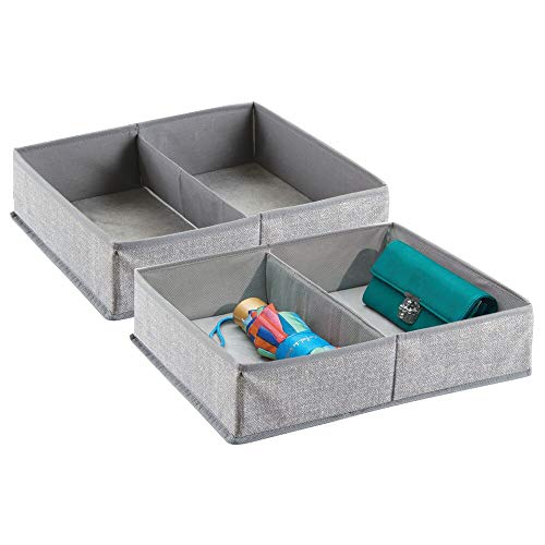 mDesign Juego de 2 cajas organizadoras de tela con 2 compartimentos – Los organizadores para cajones y armarios ideales – Versátiles cestas de tela – Color: gris