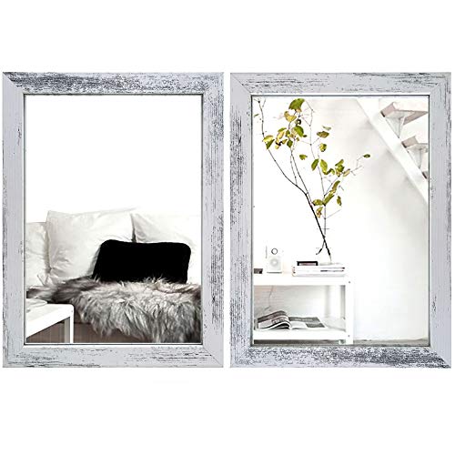 Meetart Espejo de pared rectangular de 30 x 40 cm para salón moderno pared espejo dormitorio baño cocina entrada espejo vertical u horizontal (2 piezas) textura blanca antigua