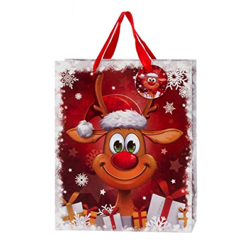 Mel-O-Design - Bolsa de regalo de Navidad (26 x 32 x 12 cm), diseño de reno
