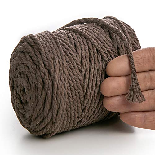 MeriWoolArt - Cordón de macramé de 4 mm - 75 m, algodón reciclado y viscosa - para tejer, ganchillo, macramé, bolso de mano, macramé, atrapasueños (marrón, 4 mm x 75 m)