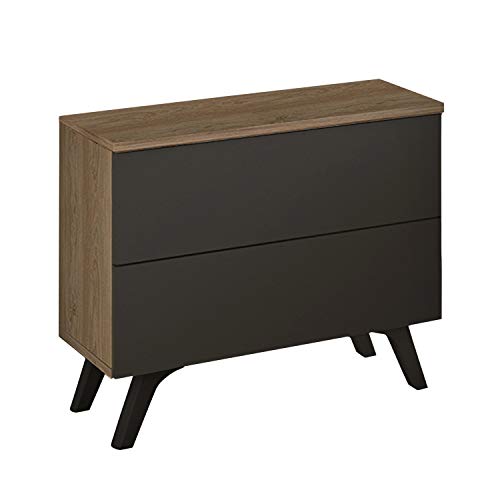 Mesita de Noche, mesilla Dormitorio Modelo Soto, Color Roble y Grafito, Medidas: 52 cm (Ancho) x 50 cm (Alto) x 34,8 cm (Fondo) Mesita de Noche, mesilla Dormitorio Modelo Soto, Color Roble y Grafito, Medidas: 52 cm (Ancho) x 50 cm (Alto) x 34,8 cm (Fondo)