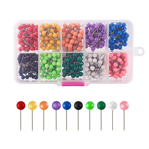 MINGZE 500 Piezas Chinchetas de Mapa Push Pins, Landmark Empuje Pasadores Tachuela de plástico con punta de acero, 10 colores, 1.5cm, aplique para marcar ubicaciones puntos y otros