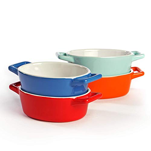 Mini platos de horno de cerámica - Juego de 4 | Horno a la mesa Platos para hornear | Colores rojo, azul, verde y naranja | M&W ovalado