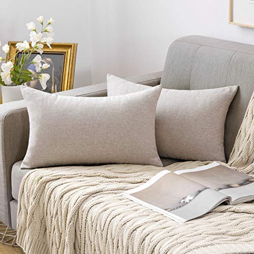 MIULEE 2 Piezas Fundas de Cojines Almohada Caso de la Cubierta del Amortiguador Decorativo Compuesto de Lino de Imitación con Poliéster Duradero Decoración para Sofá Cama 30x50cm Blanco Grisáceo