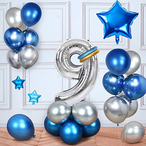 MMTX Cumpleaños Globos 9 Años Azul, Decoracion Cumpleaños Globos de Látex para Cumpleaños para Niños (9 Años)