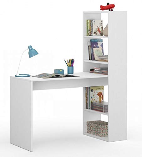 Mobelcenter - Escritorio y estantería Reversible - Mesa de Oficina o Escritorio con estantería (Blanco) -0890