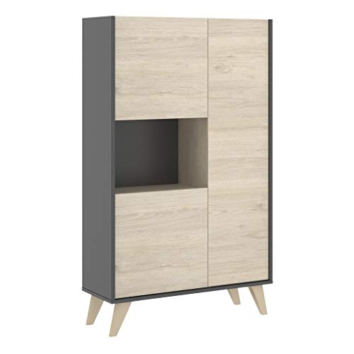 Mobelcenter - Mueble Aparador Alto 3 Puertas - Buffet Moderno - Armario Auxiliar Comedor - Acabado Color Grafito y Natural - Medidas: Ancho: 81 cm x Fondo: 43 cm x Alto: 135 cm - (1087)