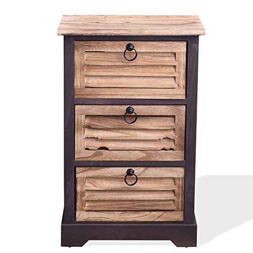 Mobili Rebecca RE4549 - Mesita de noche con 3 Cajones de Madera , 63.5 x 42 x 29 cm , color madera natural y negro. Mobili Rebecca RE4549 - Mesita de noche con 3 Cajones de Madera , 63.5 x 42 x 29 cm , color madera natural y negro.