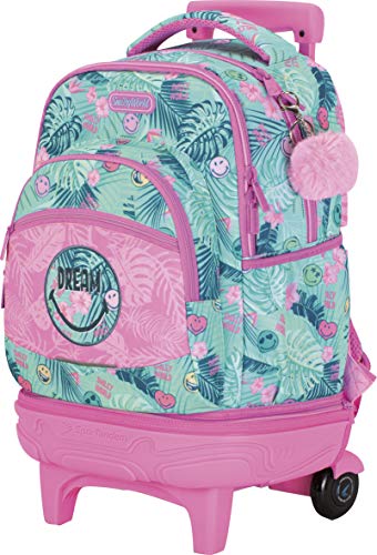 Mochila Colegio Smiley Dream | Mochila Escolar con Ruedas, Mochila con Carrito Desmontable, Cremallera Metalica Gruesa y Bolsillo Organizador Interno - Medidas 34,5 x 44,5 x 23 cm