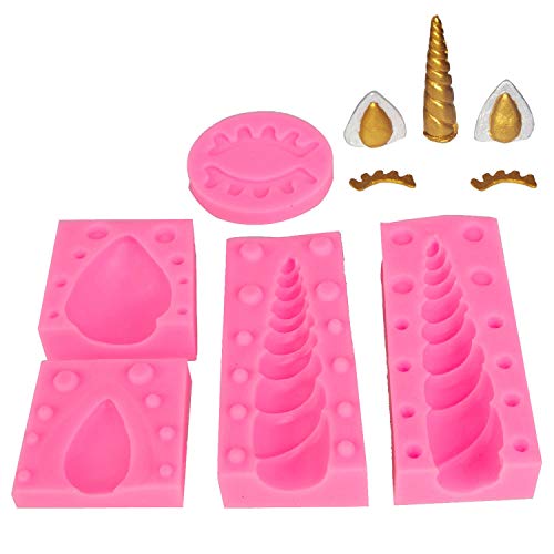 Molde de silicona para tartas de unicornio cuerno orejas y ojos molde Set fondant chocolates decoración para tartas (5 juegos)