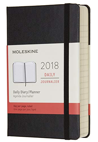 Moleskine- Agenda diaria de bolsillo 2018, tapa dura, 9 x 14 cm, negro