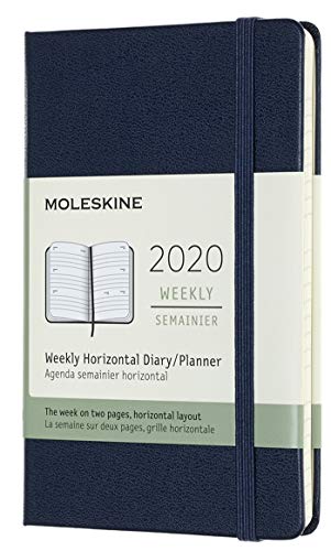 Moleskine - Agenda Semanal Horizontal de 12 Meses 2020, Tapa Dura y Goma Elástica, Tamaño Pequeño 9 x 14 cm, 144 Páginas, Azul Zafiro