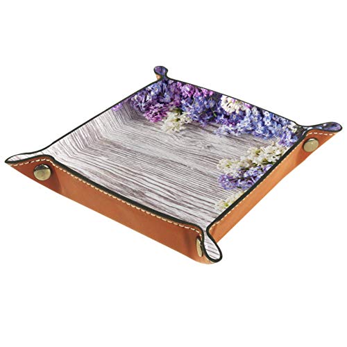 MUMIMI Bandeja de dados para anillos y joyas, ideal como regalo para las mujeres con flores de color lila sobre fondo de madera