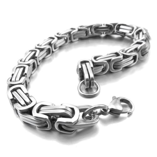 MunkiMix 8mm de Ancho 316L Resistencia Al Agua Acero Inoxidable Pulsera Cadena De Eslabones Bizantinos para Hombres Mujeres Niños (Plata Color, 200mm Largo) MunkiMix 8mm de Ancho 316L Resistencia Al Agua Acero Inoxidable Pulsera Cadena De Eslabones Bizantinos para Hombres Mujeres Niños (Plata Color, 200mm Largo)