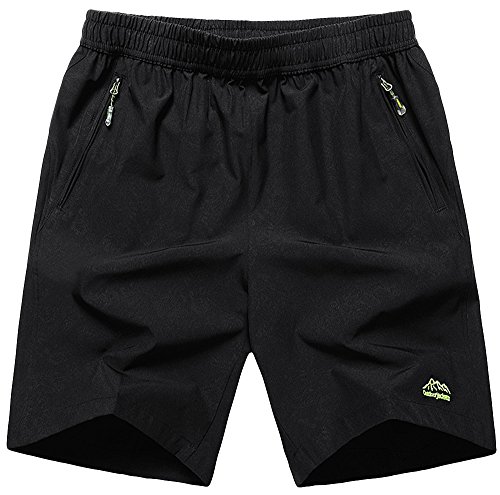 Muzboo - Pantalones cortos deportivos ligeros de secado rápido para hombre, con bolsillos con cremallera, grandes y altos
