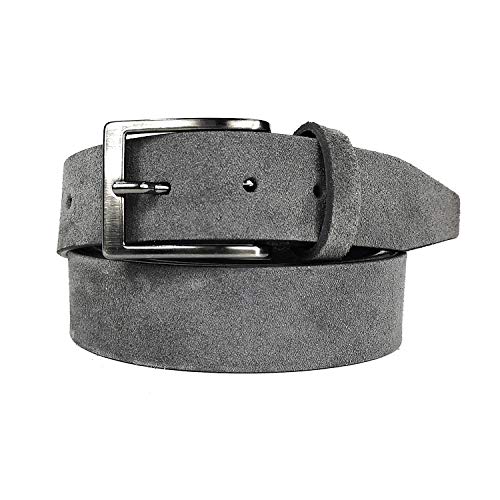 MYB - Cinturón plano para hombre de auténtica piel de ante – 35 mm – Fabricado en Italia – Hecho a mano – Varios colores y tallas disponibles gris Talla única