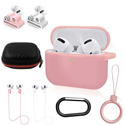 NANTING Funda para Airpods Pro Funda, Airpods Pro Accesorios 8 en 1 Kit, Funda de Silicona para Apple Airpod Gen3 con Anillo/Correa de Reloj Airpods Pro Holder/Llavero/Caja de Transporte (Rosa)