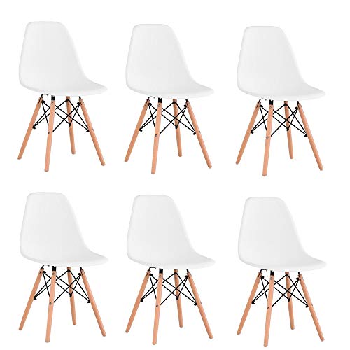 N/C – Juego de 6 sillas de comedor con patas de madera de haya, sillas para restaurante o oficina, color blanco