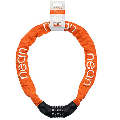 nean candado de cadena para bicicleta con combinación de código numérico y alto nivel de seguridad, eslabones de cadena de acero templado, 6 mm x 900 mm, naranja nean candado de cadena para bicicleta con combinación de código numérico y alto nivel de seguridad, eslabones de cadena de acero templado, 6 mm x 900 mm, naranja