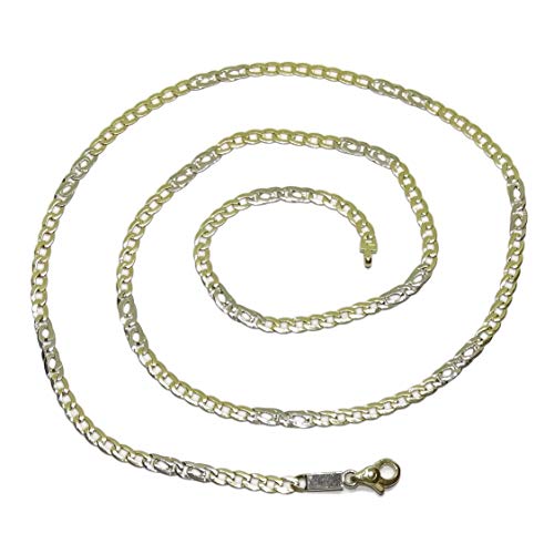 Never Say Never Cadena barbada de Oro Amarillo y Oro Blanco de 18k para Hombre de 4mm de Grosor y 60cm de Larga con Cierre mosquetón. Peso, 10.90gr de Oro de 18k Never Say Never Cadena barbada de Oro Amarillo y Oro Blanco de 18k para Hombre de 4mm de Grosor y 60cm de Larga con Cierre mosquetón. Peso, 10.90gr de Oro de 18k