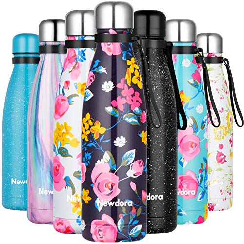 Newdora Botella de Agua Deportiva de Acero Inoxidable, Cantimplora Termo con Doble Aislamiento para 12 Horas de Bebida Caliente y 24 Horas de Bebida Fría, 500ML, Flores negras Newdora Botella de Agua Deportiva de Acero Inoxidable, Cantimplora Termo con Doble Aislamiento para 12 Horas de Bebida Caliente y 24 Horas de Bebida Fría, 500ML, Flores negras