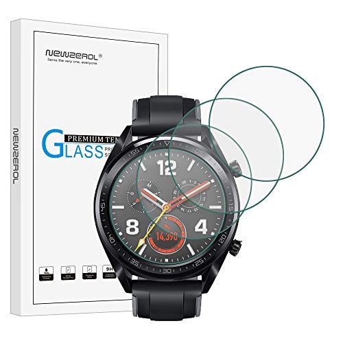 NEWZEROL [Paquete de 4] para Huawei Watch GT / GT Active / GT Protector de pantalla elegante (tamaño actualizado) 2.5D Arcos Edges 9 Dureza Protector de pantalla de vidrio templado de alta definición
