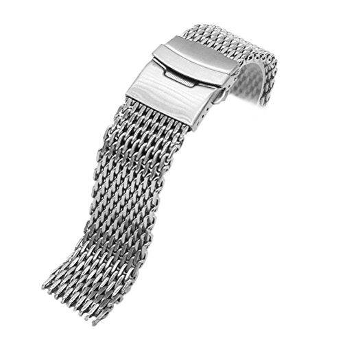 NICERIO Clásico de acero inoxidable banda de reloj de malla de reloj de pulsera correa de banda corchete 22 mm (plata)