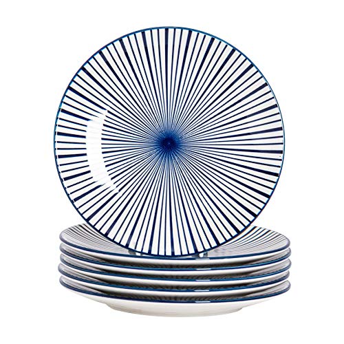 Nicola Spring Plato pequeño - Estampado de Rayas en Blanco y Azul - 19 cm - Pack de 6