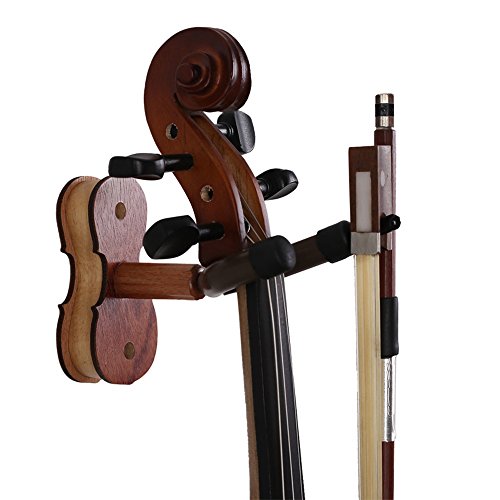 NUZAMAS Soporte para violín, soporte para violín, gancho para violín con gancho para colgar en la pared, madera dura, hecho para el hogar y el estudio