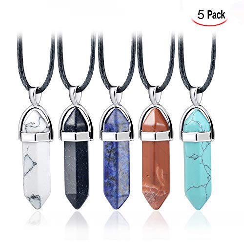 OFKPO 5 Pcs Collar Colgante de Cristal Hexagonal Piedra de Cuarzo para Hombre y Mujer