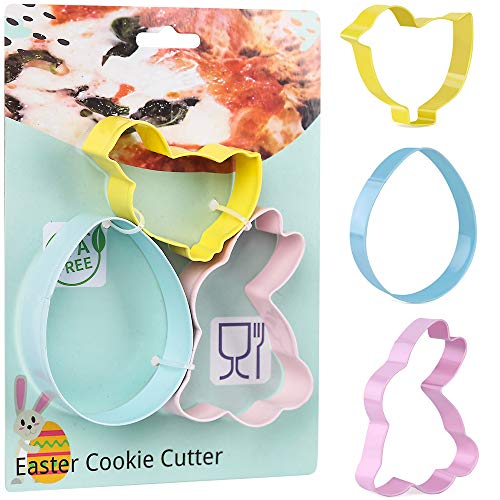 Olywee - Juego de 3 cortadores de galletas de acero inoxidable para hornear conejito, huevo, pollito colorido Olywee - Juego de 3 cortadores de galletas de acero inoxidable para hornear conejito, huevo, pollito colorido