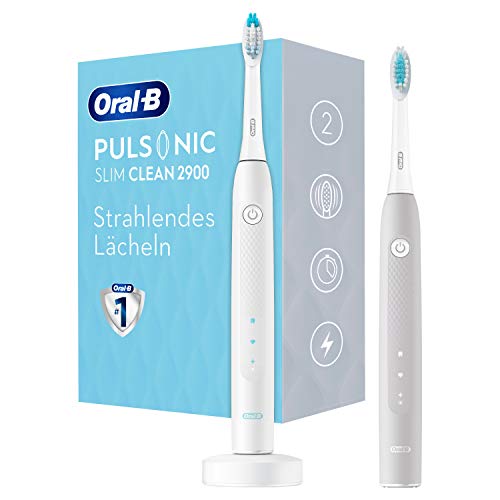 Oral-B Pulsonic Slim Clean 2900 - Cepillo de dientes eléctrico (2 modos de limpieza, incluye aclarado, temporizador, 2 cabezales, color blanco y gris