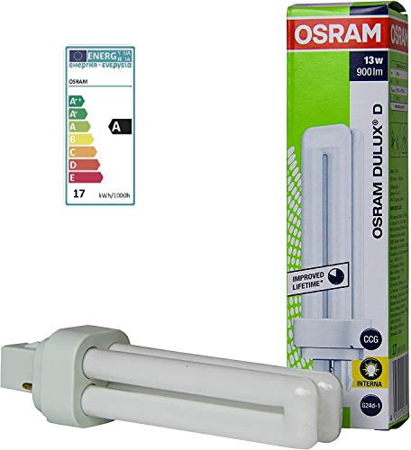 Osram Dulux D - Bombilla de bajo consumo (10 unidades, 13 W, G24d1, 2 pines, 4000 K, luz blanca fría)