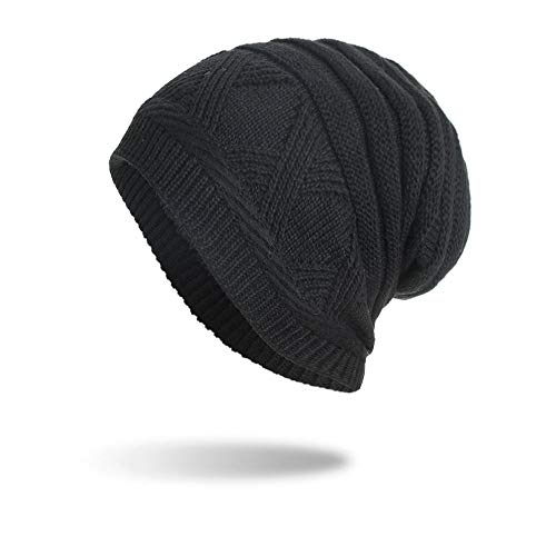 Otoño e Invierno más Terciopelo XX Barra Horizontal sin Aleros Gorro de urinario Gorro de Lana de Punto Hombres cálidos 24 cm de diámetro 27 cm de Alto Negro